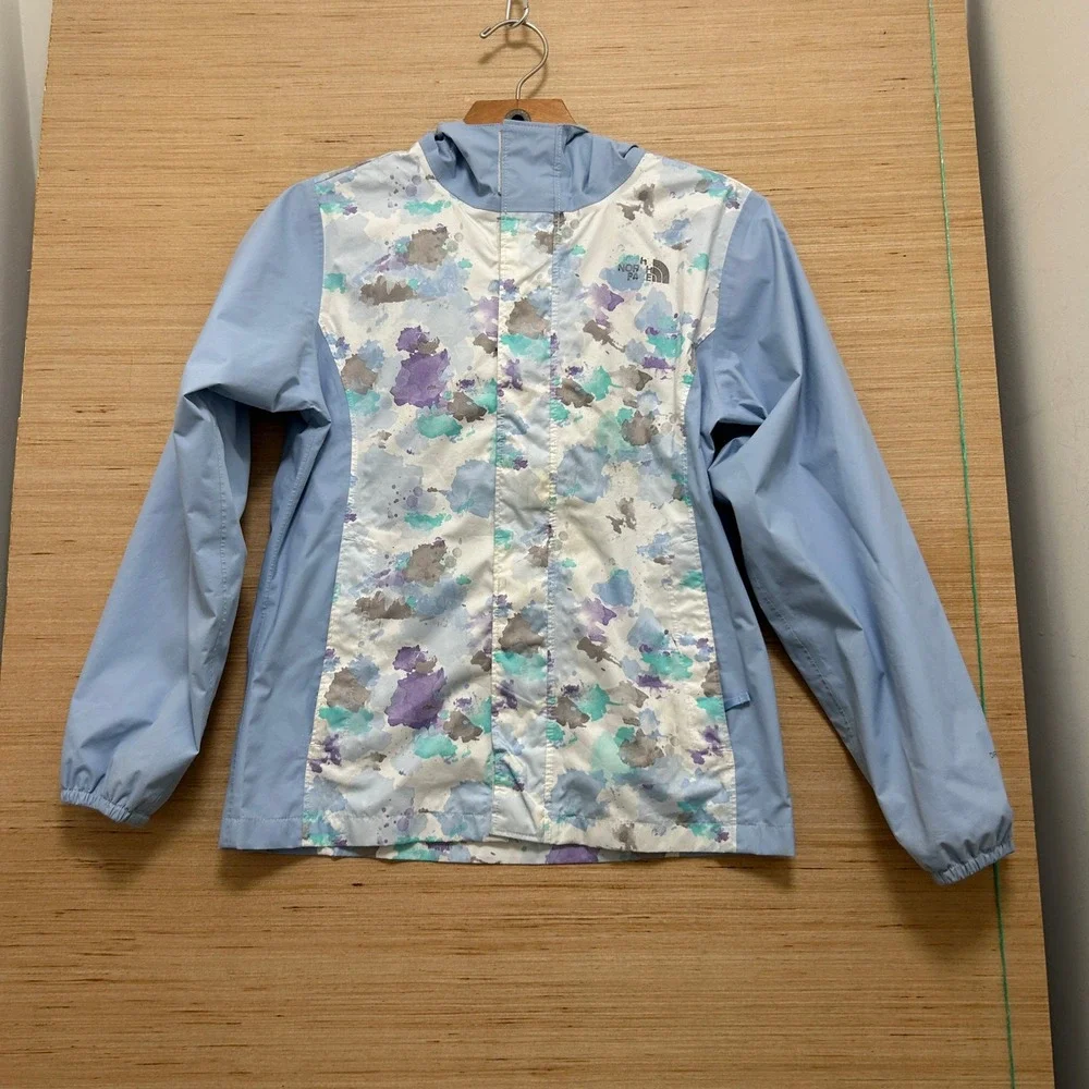 The North Face Girls DryVent Rain Jacket Blue Purple Watercolor Print M 10/12